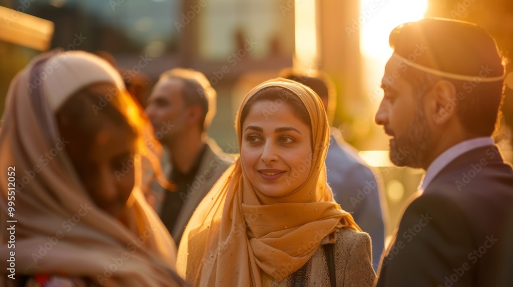 Warm Embrace of Culture: Friends Gather at Sunset in Traditional Attire Warm Embrace of Culture: Friends Gather at Sunset in Traditional Attire