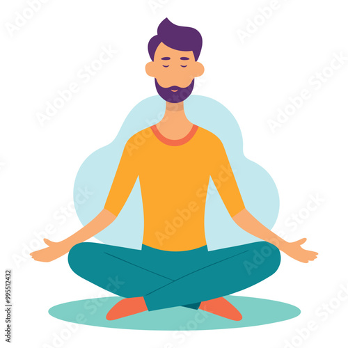 classy man meditation illustration, simple and clean design