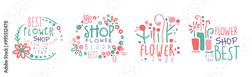 Flower Shop Label and Emblem Design Vector Set