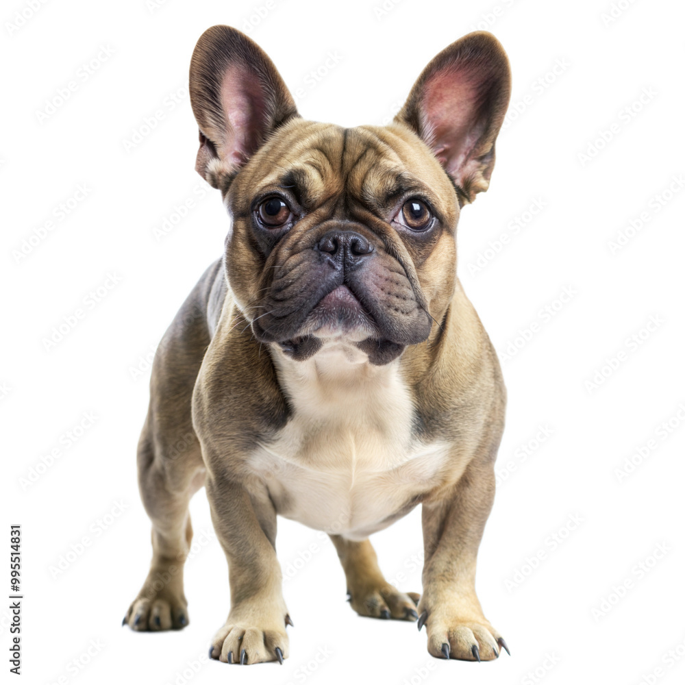 A cute French Bulldog standing proudly against a transparent or white isolated background. A cute French Bulldog standing proudly against a transparent or white isolated background.