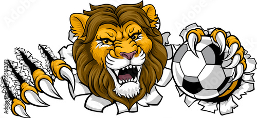 A lion soccer football ball animal sports team mascot