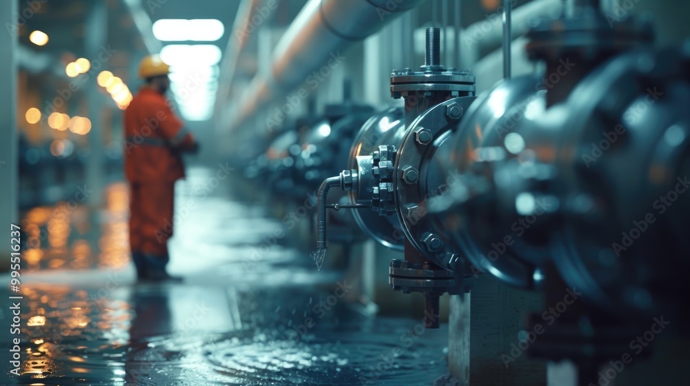Industrial Worker Inspecting Machinery in a Factory Setting Industrial Worker Inspecting Machinery in a Factory Setting