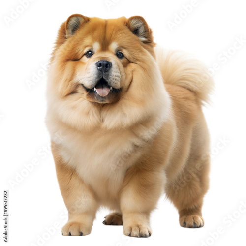 Charming and fluffy Chow Chow dog standing proudly on a white or transparent background.