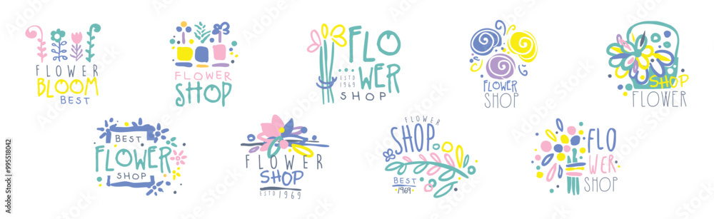 Flower Shop Label and Emblem Design Vector Set Flower Shop Label and Emblem Design Vector Set