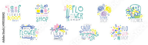Flower Shop Label and Emblem Design Vector Set
