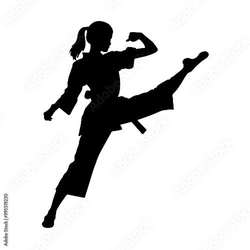 Energetic Karate Girl Silhouette Vector Transparent Background