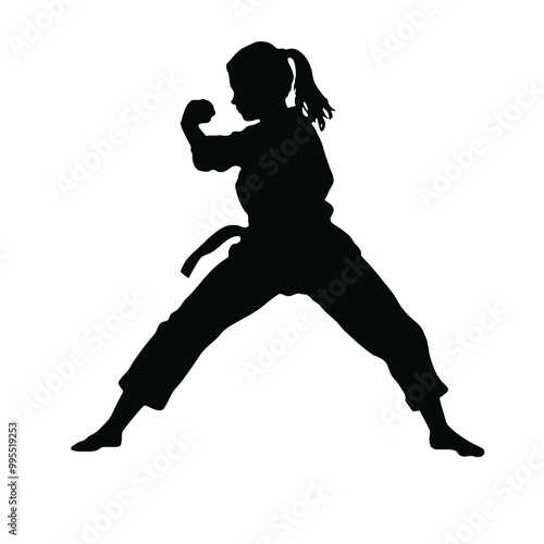 Energetic Karate Girl Silhouette Vector Transparent Background