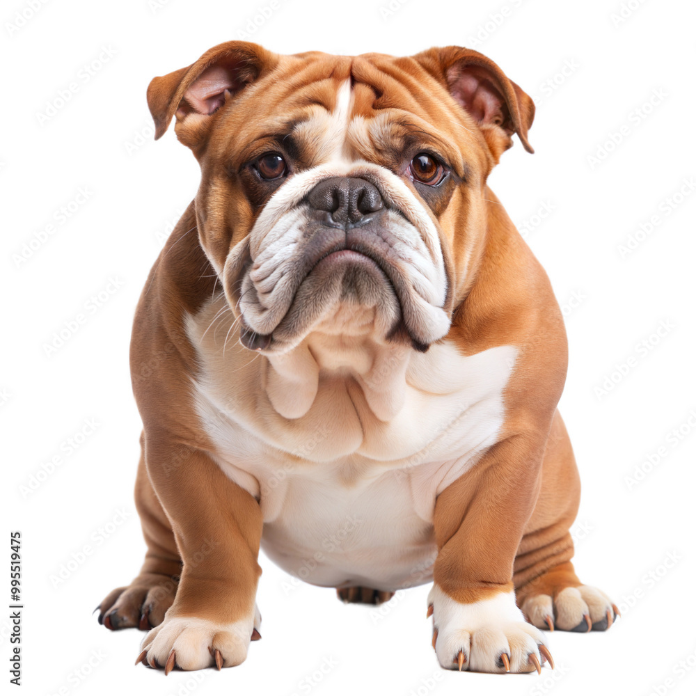 Fototapeta premium Bulldog sitting, transparent or white isolated background.