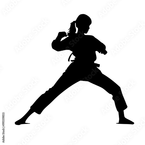 Girl Karate Action Silhouette Vector Art