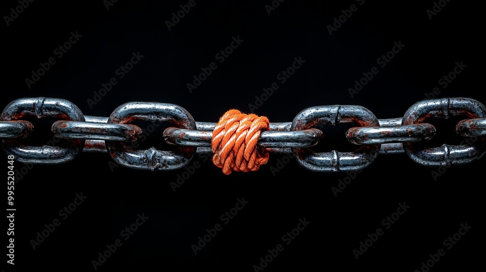Orange-knot chains on a dark backdrop symbolize strength and connection Orange-knot chains on a dark backdrop symbolize strength and connection