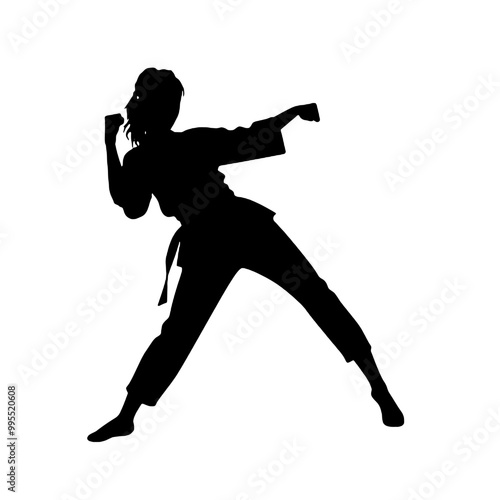 Girl Mastering Karate Silhouette Vector Illustration