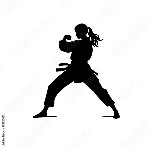 Girl Mastering Karate Silhouette Vector Illustration