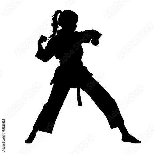 Girl Mastering Karate Silhouette Vector Illustration