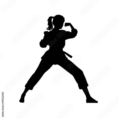 Karate Girl High Kick Silhouette Vector Art