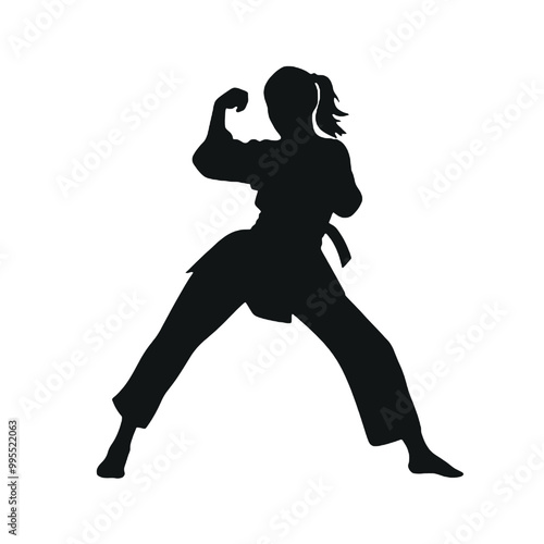 Karate Girl High Kick Silhouette Vector Art