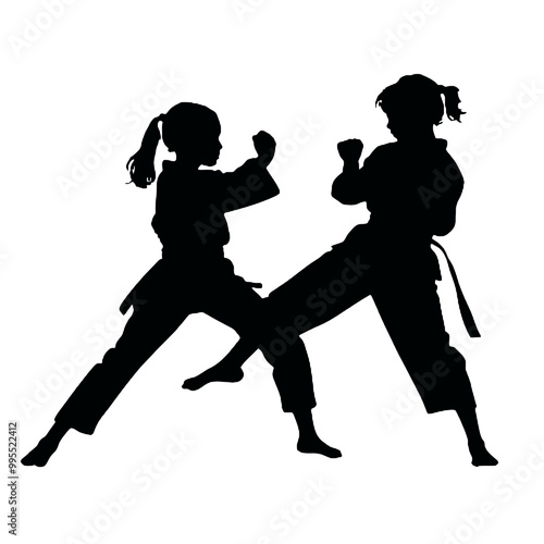 Martial Arts Girl in Motion Silhouette Vector