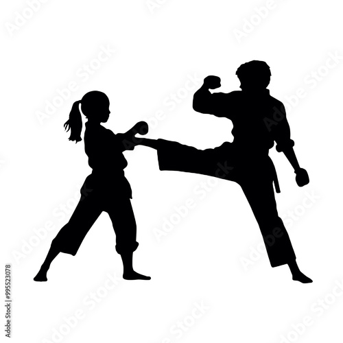 Young Girl Karate Move Silhouette Vector Illustration