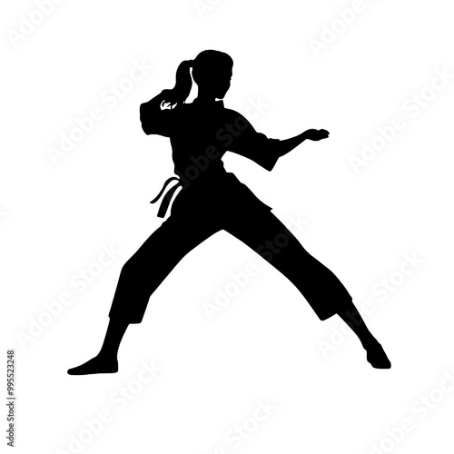 Girl Kicking in Karate Silhouette Illustration Vector