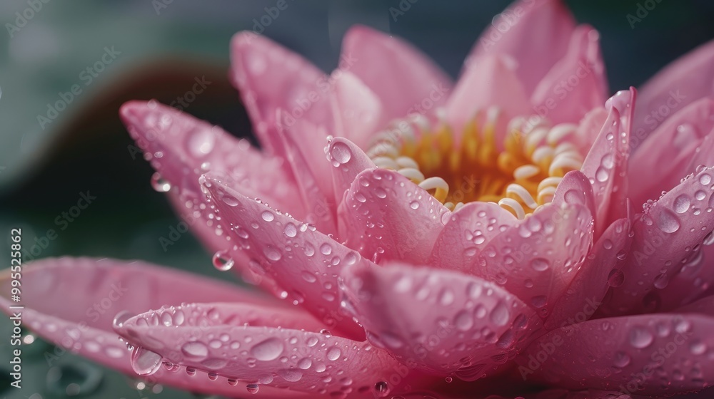 Fototapeta premium A close-up of a pink lotus flower with water droplets.