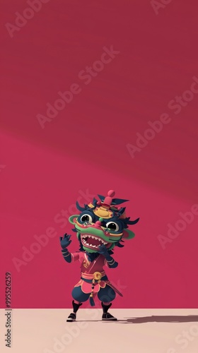 Chinese New Year Lion Dance Character Illustration