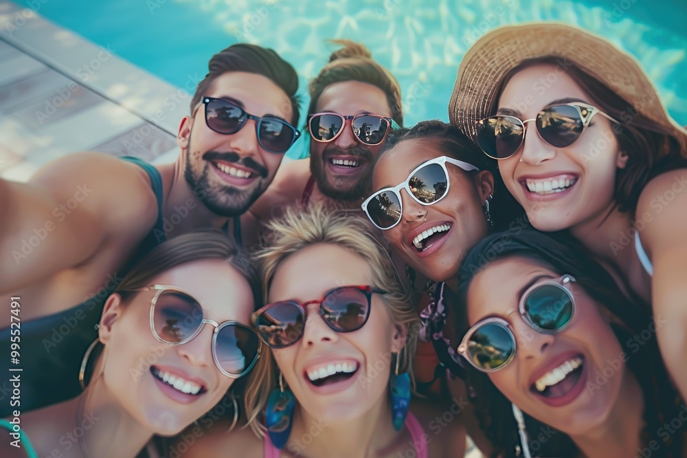 A diverse group of friends smiling together in a vibrant flower-filled garden during a sunny afternoon A diverse group of friends smiling together in a vibrant flower-filled garden during a sunny afternoon