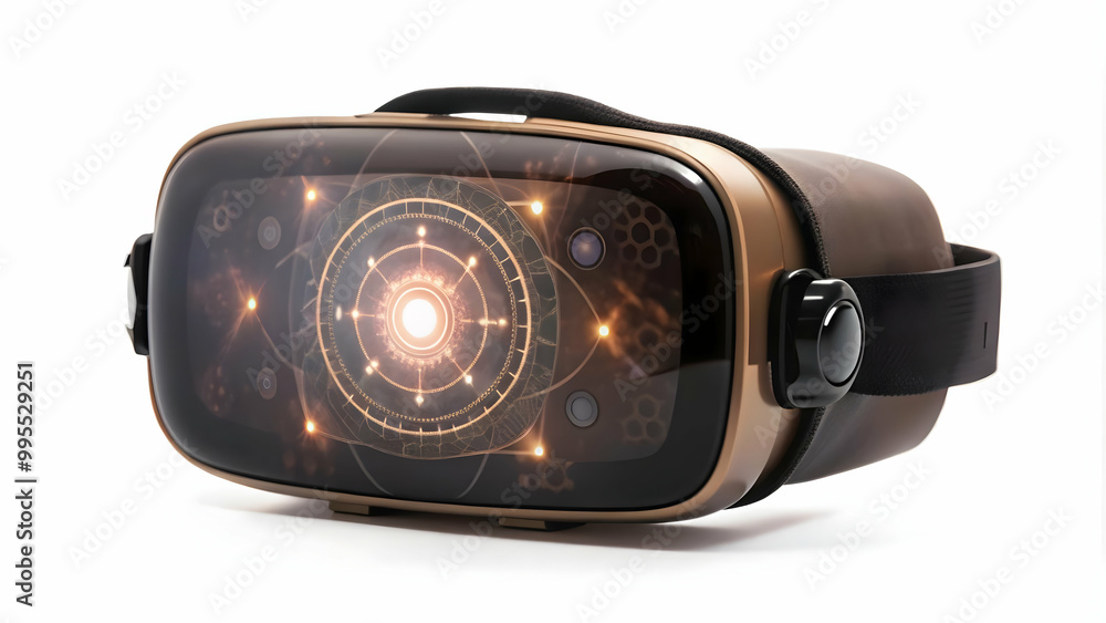 Flat Virtual Reality Headset with Bhai Dooj Hologram: Close-Up Illustration Featuring Glowing Symbols on Clean Background Flat Virtual Reality Headset with Bhai Dooj Hologram: Close-Up Illustration Featuring Glowing Symbols on Clean Background
