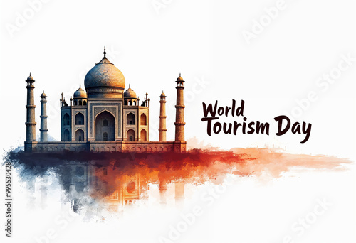 World Tourism Day banner showcasing the Taj Mahal in its full architectural glory, with the text 'World Tourism Day' 