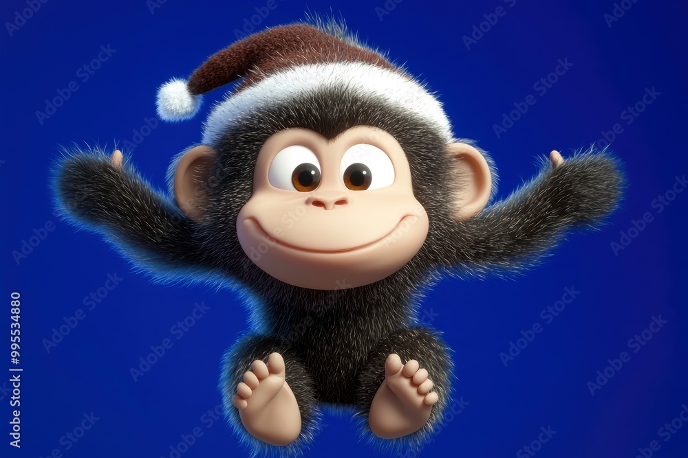 Cute Cartoon Chimp Wearing Santa Hat Cute Cartoon Chimp Wearing Santa Hat