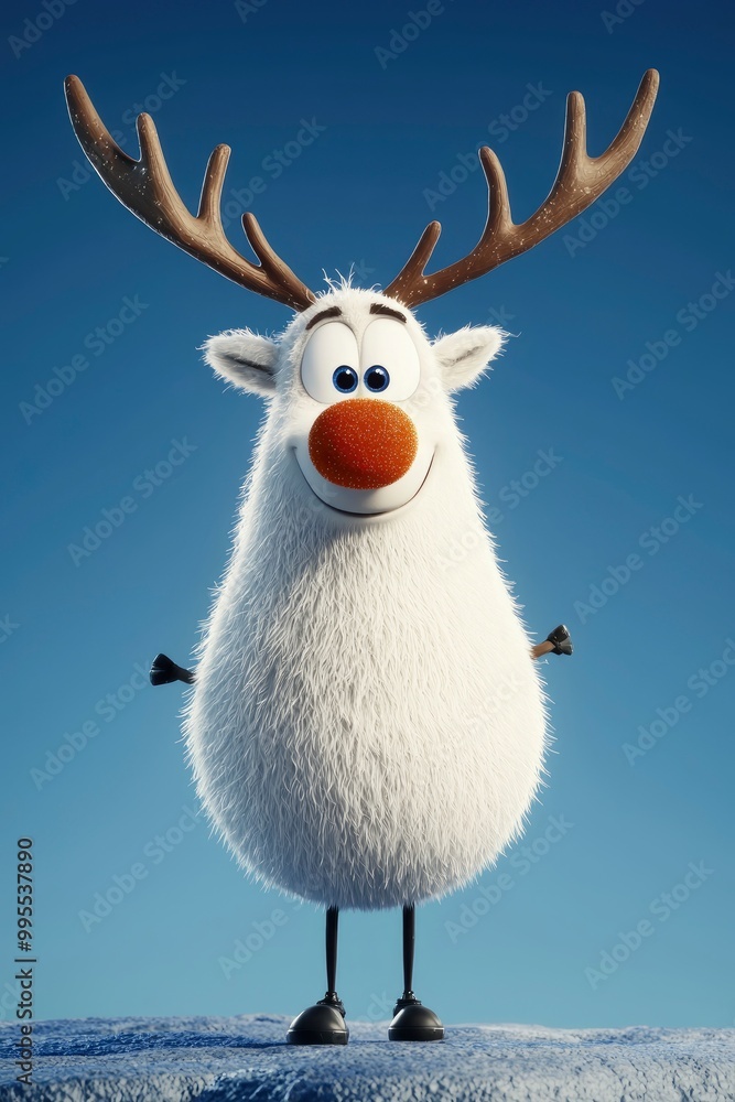 Cute Cartoon Reindeer with Big Eyes and a Red Nose Cute Cartoon Reindeer with Big Eyes and a Red Nose