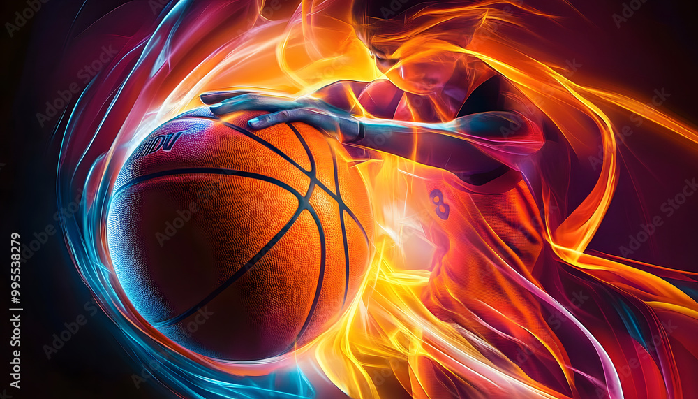 Fototapeta premium energetic basketball design with vibrant colors and dynamic movement