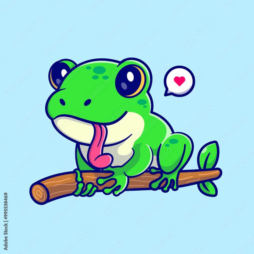 Naklejka premium Cute Frog On Tree Cartoon Vector Icon Illustration. Animal Nature Icon Concept Isolated Premium Vector. Flat Cartoon Style