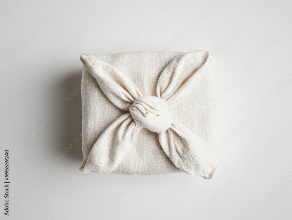 Gift wrapped in sustainable fabric, isolated on a plain white background, showcasing a zero-waste alternative Gift wrapped in sustainable fabric, isolated on a plain white background, showcasing a zero-waste alternative
