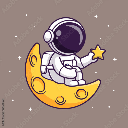 Cute Astronaut Holding Star And Sitting On Moon Cartoon 
Vector Icon Illustration. Science Technology Icon Concept
IsolatedPremium Vector. Flat Cartoon Style