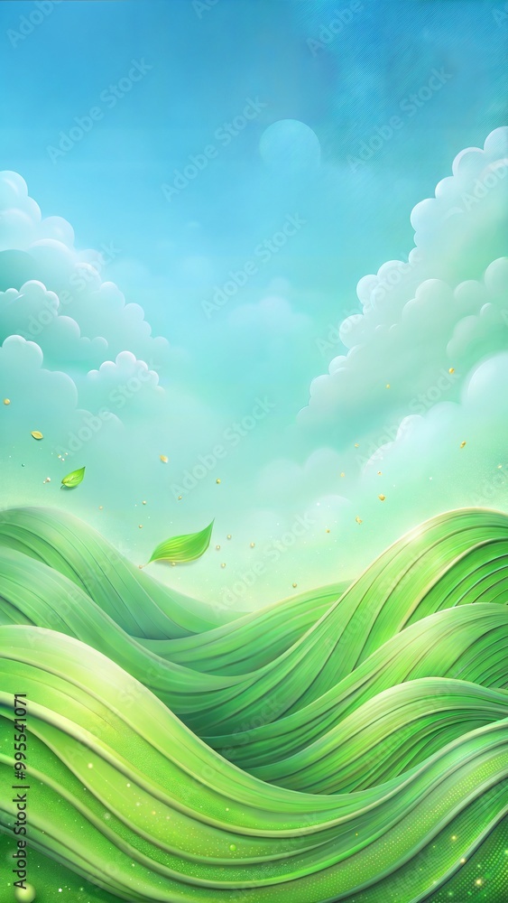 Obraz premium Colorful abstract landscape with rolling green hills and blue sky for nature-inspired design