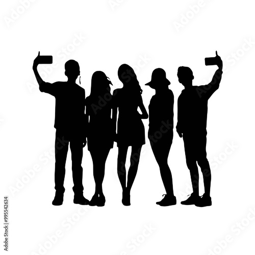 Silhouette of Friends Taking Selfie Vector Art