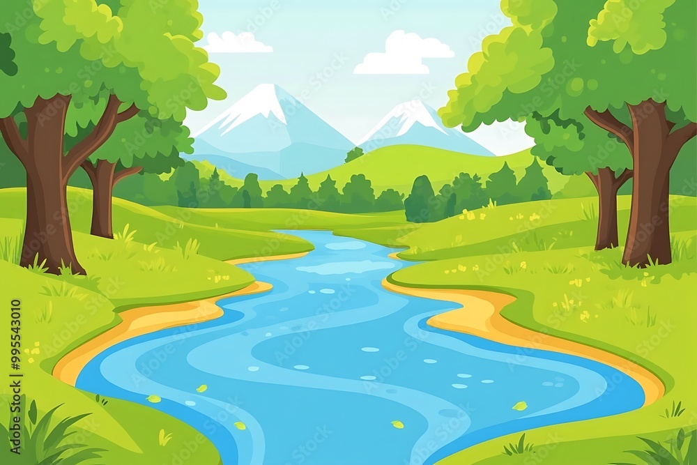 Nature forest landscape at daytime scene with long river Nature forest landscape at daytime scene with long river