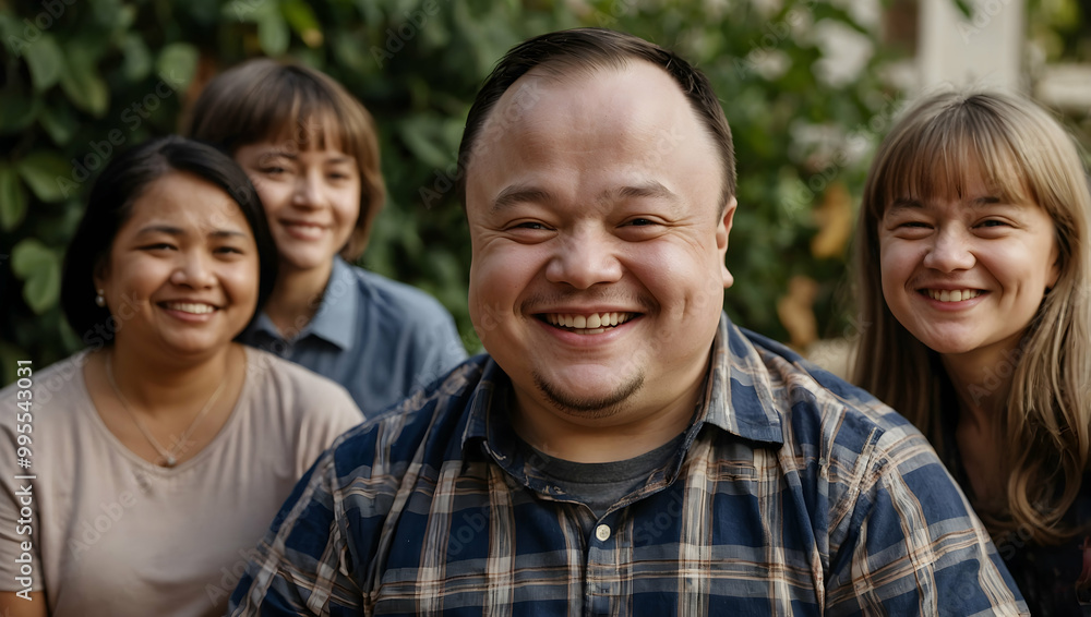 Happy Family Portrait: A heartwarming image of a diverse family, radiating joy and togetherness against a lush green backdrop. Happy Family Portrait: A heartwarming image of a diverse family, radiating joy and togetherness against a lush green backdrop.