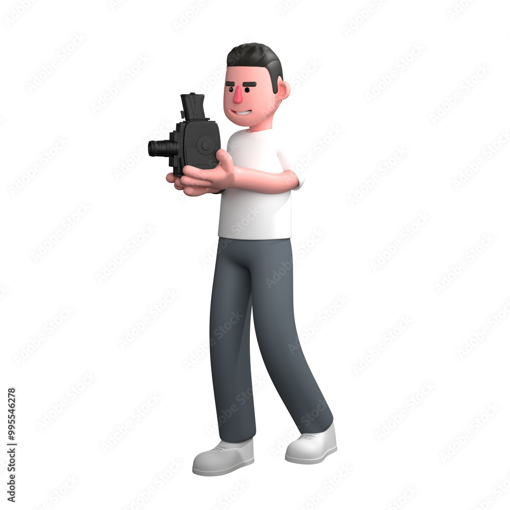 Photographic Expert 3D Model. A male photographer is walking to the right while holding a classic analog film camera with both hands. Photographer Cartoon Photographic Expert 3D Model. A male photographer is walking to the right while holding a classic analog film camera with both hands. Photographer Cartoon