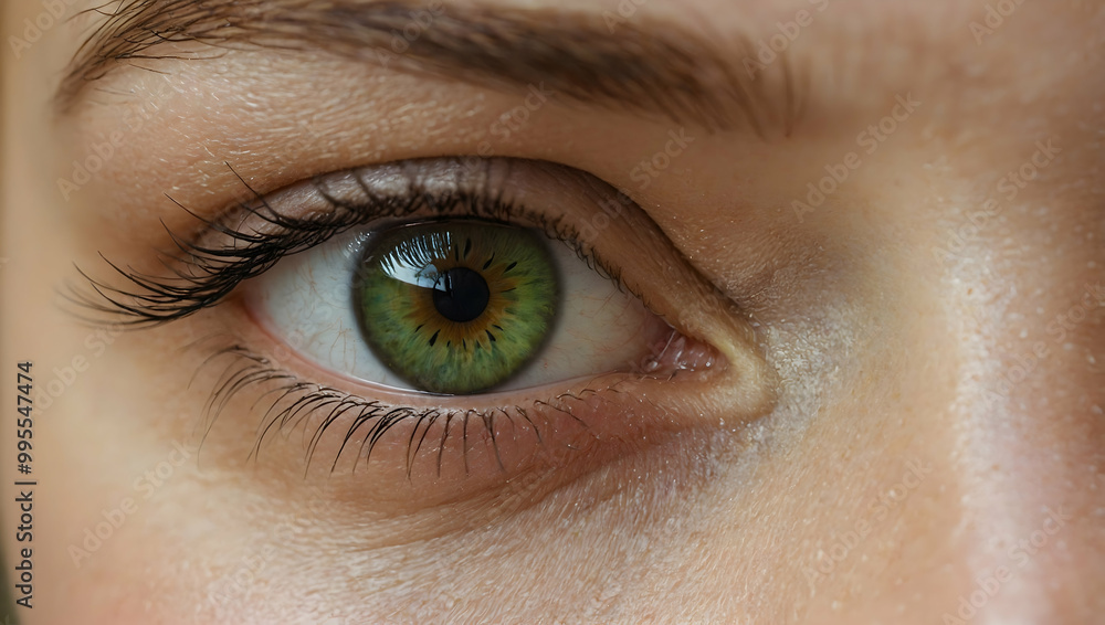 Emerald Gaze: A captivating close-up of a woman's piercing green eye, revealing intricate details of the iris and lashes. The image evokes feelings of mystery, allure, and beauty. Emerald Gaze: A captivating close-up of a woman's piercing green eye, revealing intricate details of the iris and lashes. The image evokes feelings of mystery, allure, and beauty.