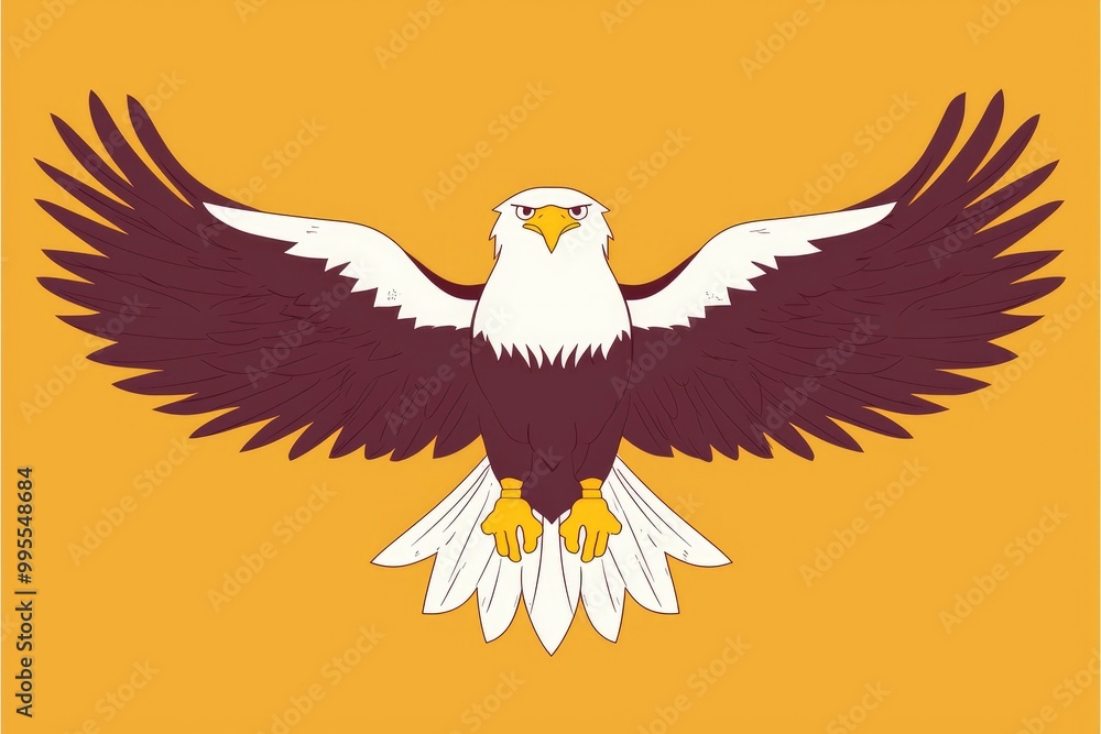 Obraz premium Bald Eagle With Spread Wings on Yellow Background
