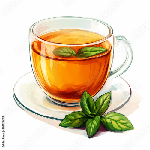 A Warm Embrace in a Cup: This Herbal Tea with Fresh Mint Leaves Captures the Essence of Comfort and Relaxation, Inviting You to Take a Moment to Savor the Rich Flavors Within.