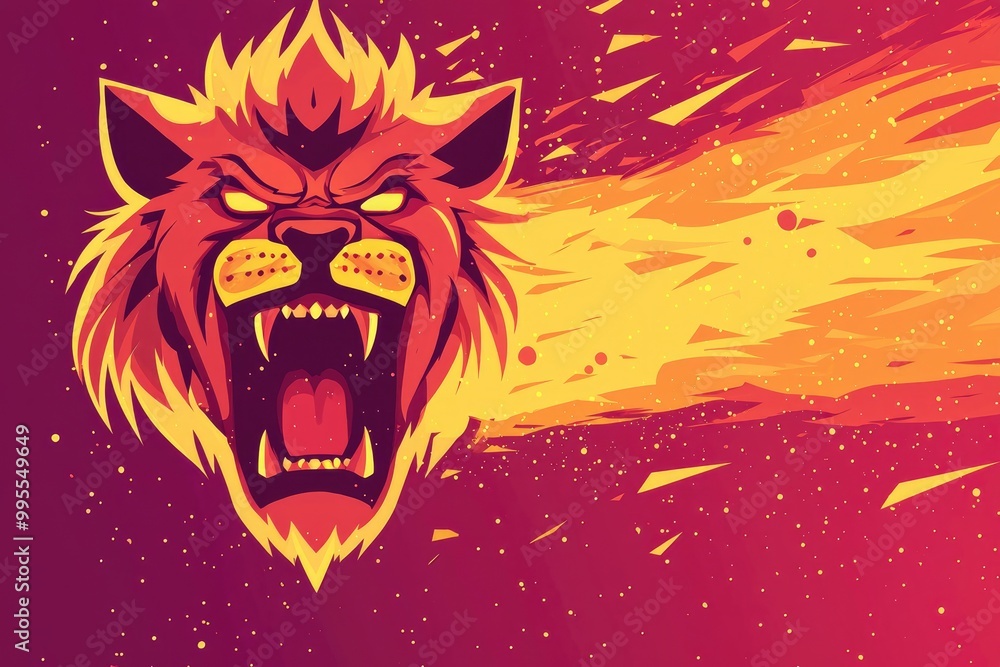 Fototapeta premium Fiery Lion Head with Abstract Background