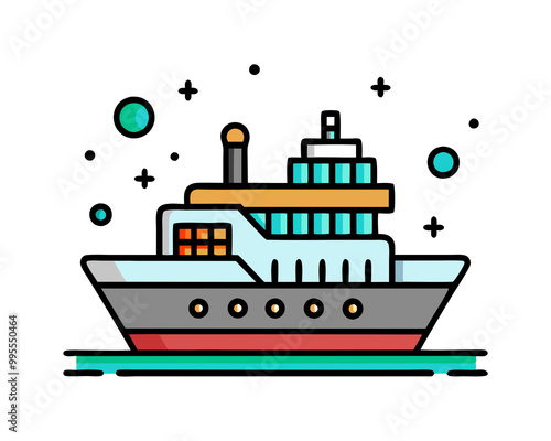 png- ship - vesesel  icon flat - colored transparent - around shape line objects