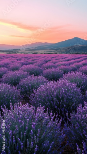 A lavender field set against a soft background, highlighting its natural beauty in a clean, minimalist composition.