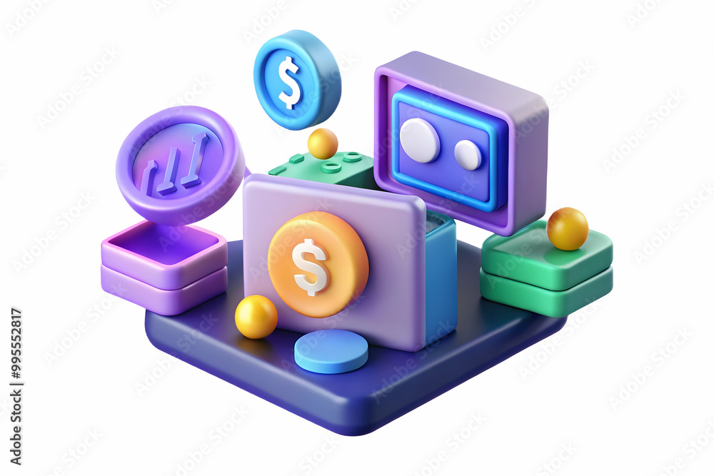 3D Glowing Abstract Cash Acquisition Concept with Digital Assets Icons - Modern Design for Financial Transactions and Corporate Marketing Content on White Background 3D Glowing Abstract Cash Acquisition Concept with Digital Assets Icons - Modern Design for Financial Transactions and Corporate Marketing Content on White Background