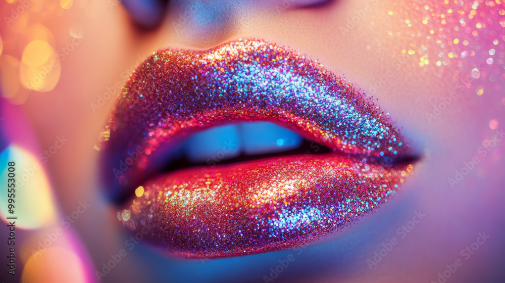 Sparkling Glitter Lips in Neon Light Sparkling Glitter Lips in Neon Light