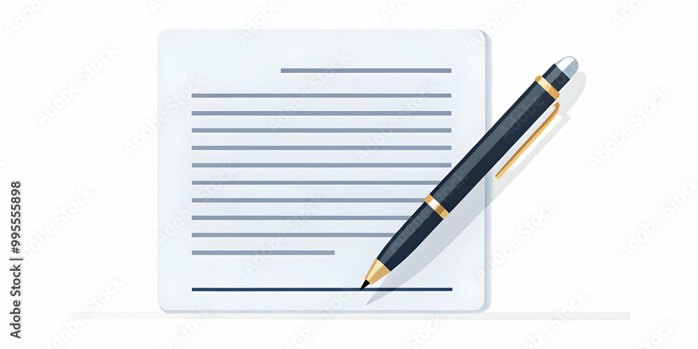Flat Isolated Business Contract and Pen Icon - Professional Vector for Corporate Branding, Legal Services & Business Promotions in Simple Style