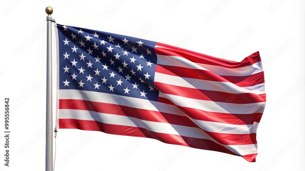 Fototapeta premium American flag waving in the wind on white background
