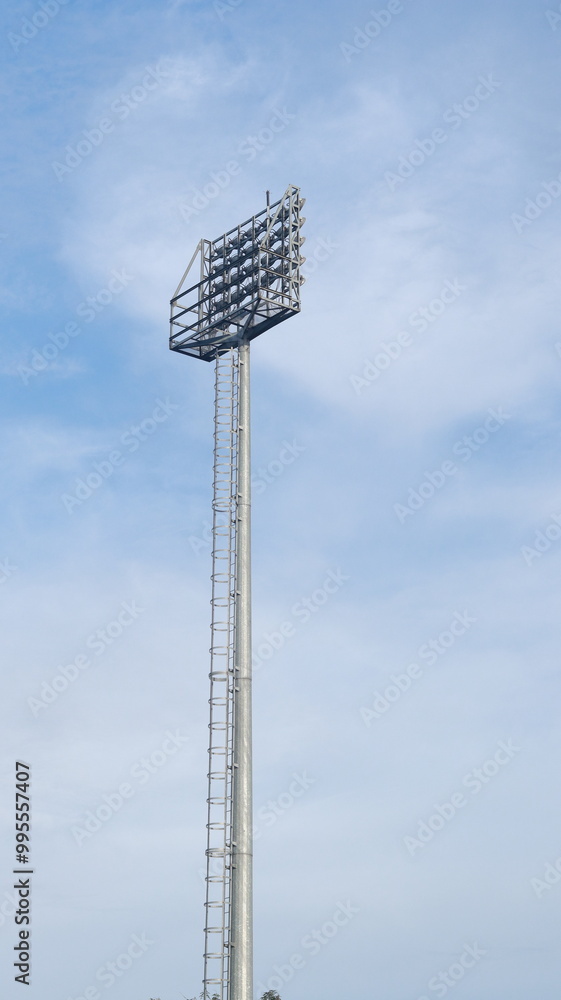 Tall Stadium Floodlight Tower Against Clear Sky Tall Stadium Floodlight Tower Against Clear Sky