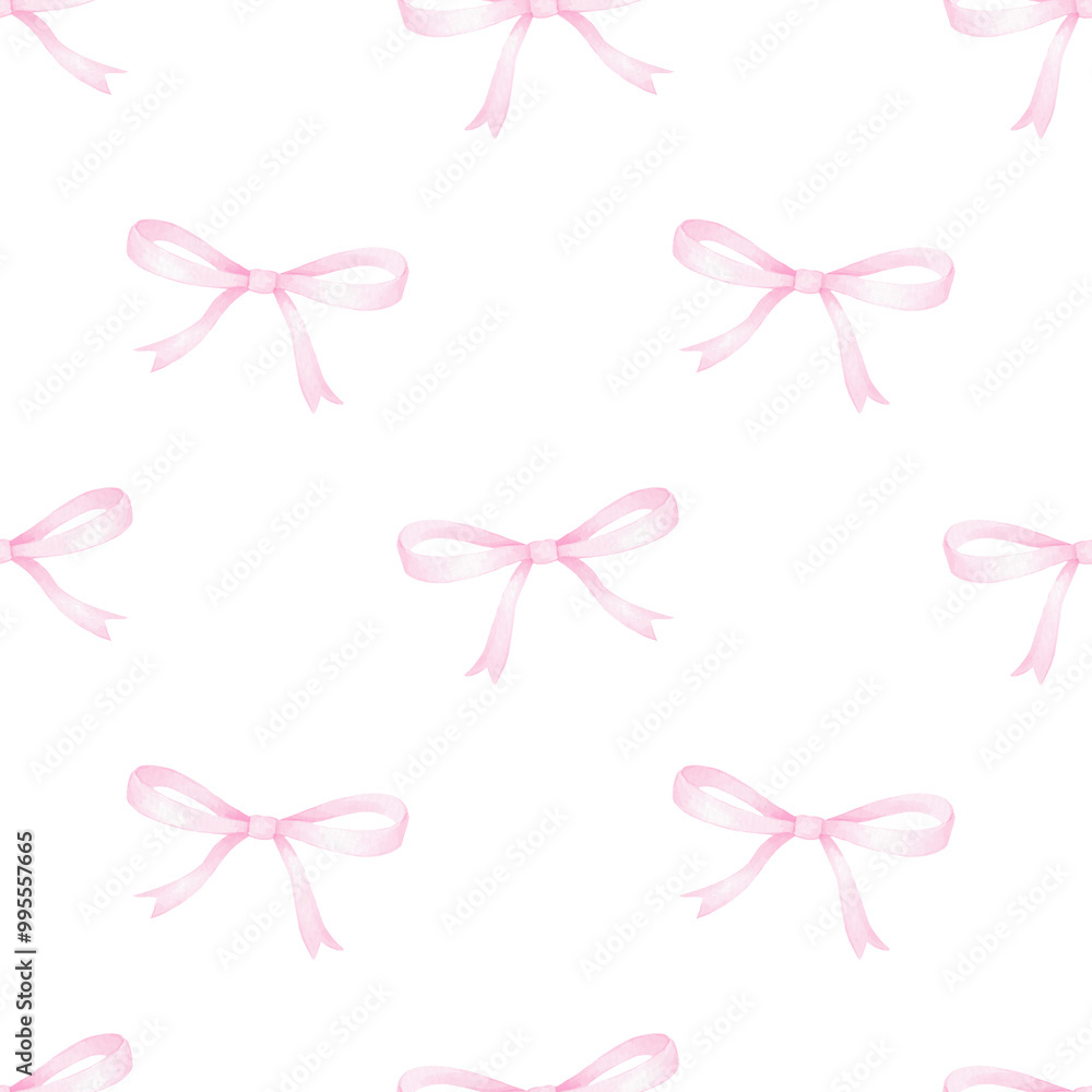 pink bows. Cute watercolor seamless pattern on white background for children's textiles and wrapping paper pink bows. Cute watercolor seamless pattern on white background for children's textiles and wrapping paper